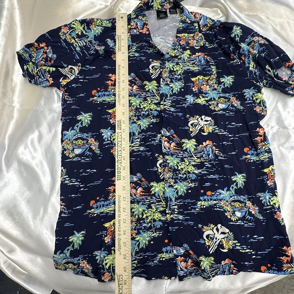 NWT-Star Wars Baby Yoda Hawaiian Button Up Shirt Men's Large Palm Trees - Picture 10 of 15